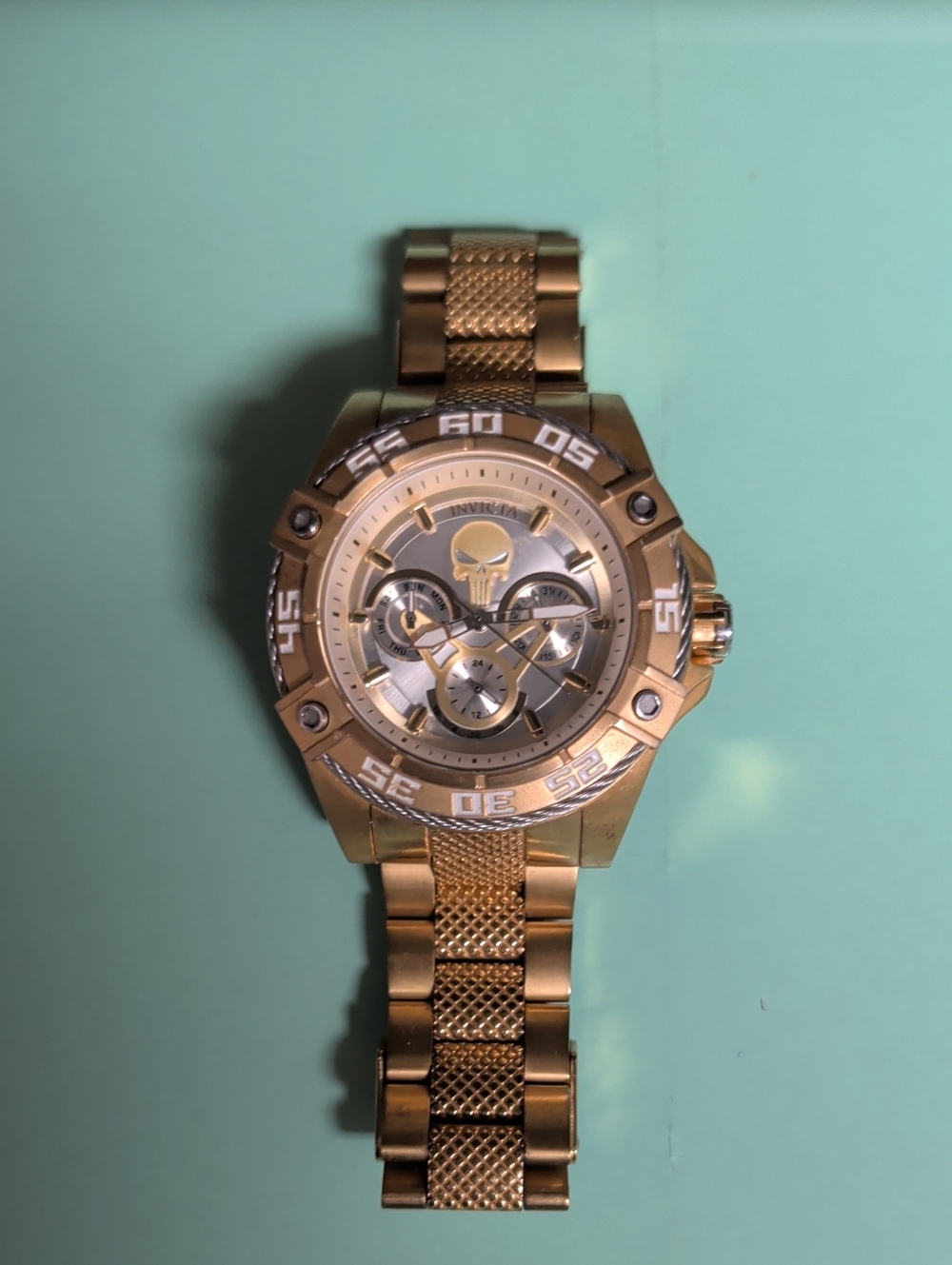 Invicta Gold-Tone Men's Chronograph Bracelet Watch with Silver Dial Accents